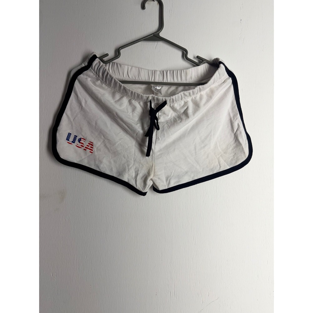 Vintage USA NYC Ringer Shorts Womens XL White Navy Blue Dolphin Athletic Gym